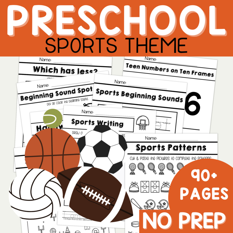 Preschool Sports Unit Pre K Curriculum No Prep Packet Soccer Basketball Baseball