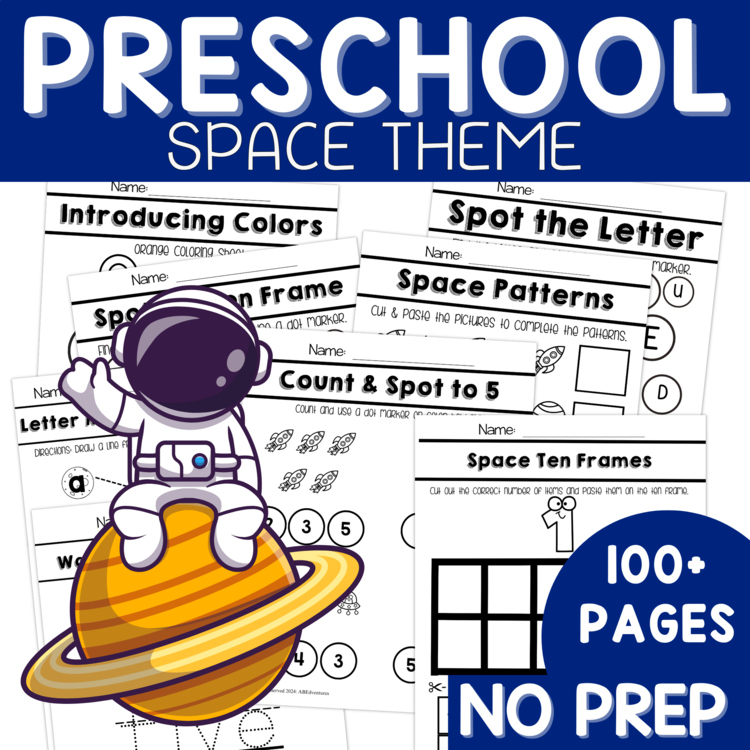 Preschool Space Unit Pre K Curriculum No Prep Packet Outer Space Theme