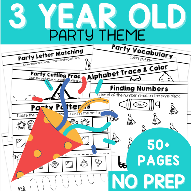 Preschool Age 3 Party Worksheets Celebration and Birthday Theme Unit Pre-K Three
