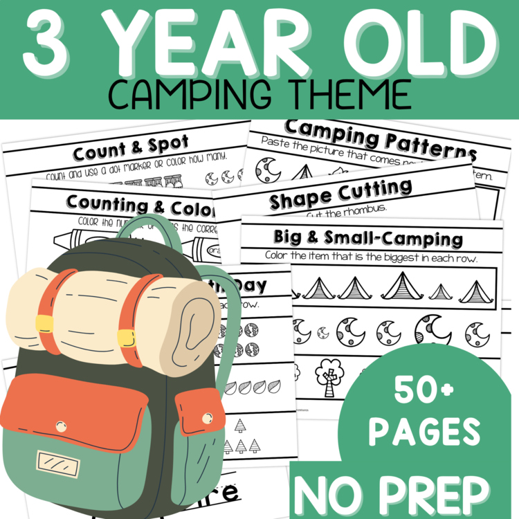 Preschool Age 3 Camping Worksheets, Nature and Camping Theme Unit Pre-K Three