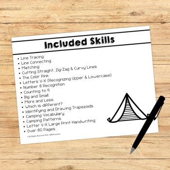 Preschool Age 3 Camping Worksheets, Nature and Camping Theme Unit Pre-K Three, image 3