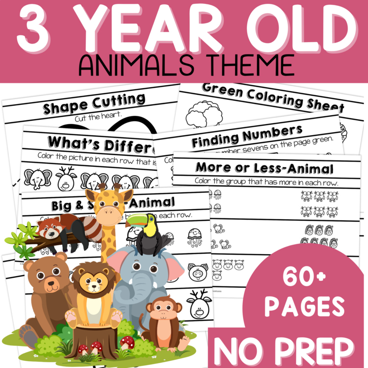 Preschool Age 3 Animal Worksheets, Zoo Animals Theme Unit Pre-K Three