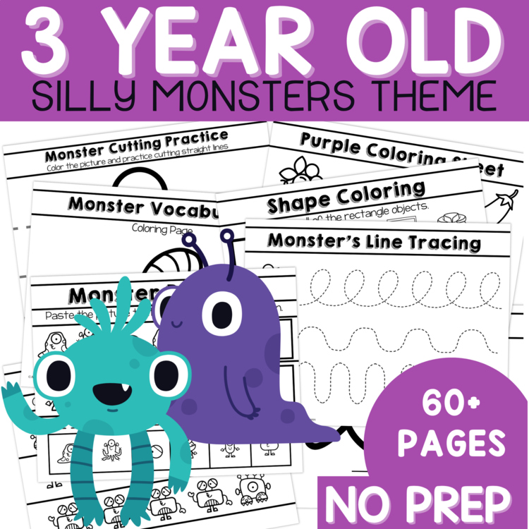 Preschool Age 3 Silly Monsters Worksheets, Silly Monsters Theme Unit Pre-K Three