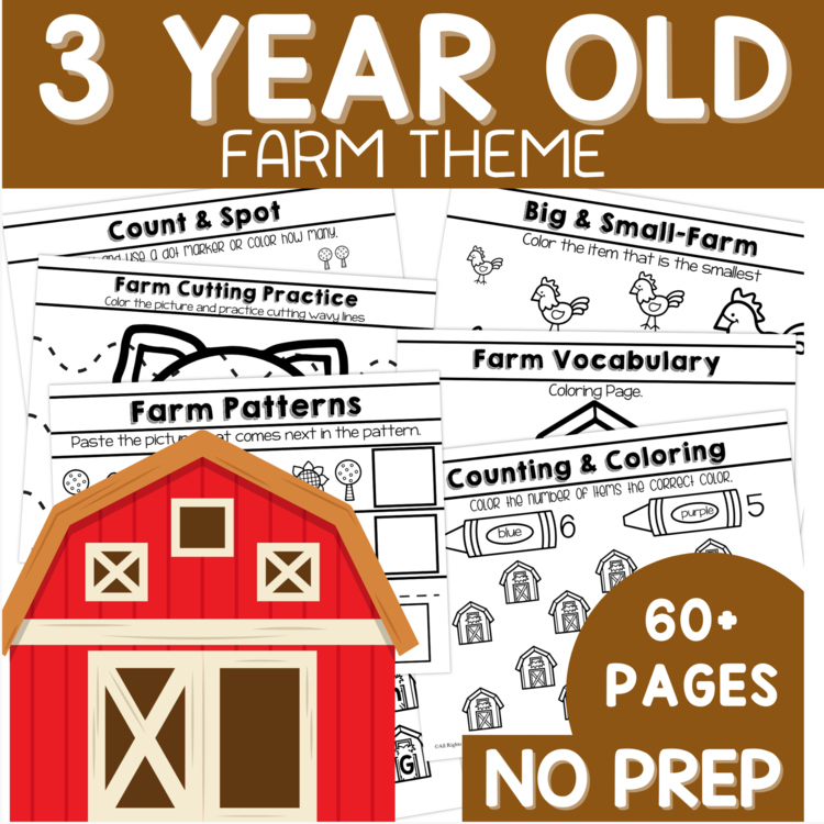 Preschool Age 3 On the Farm Worksheets, Farm Animal Theme Unit Pre-K Three