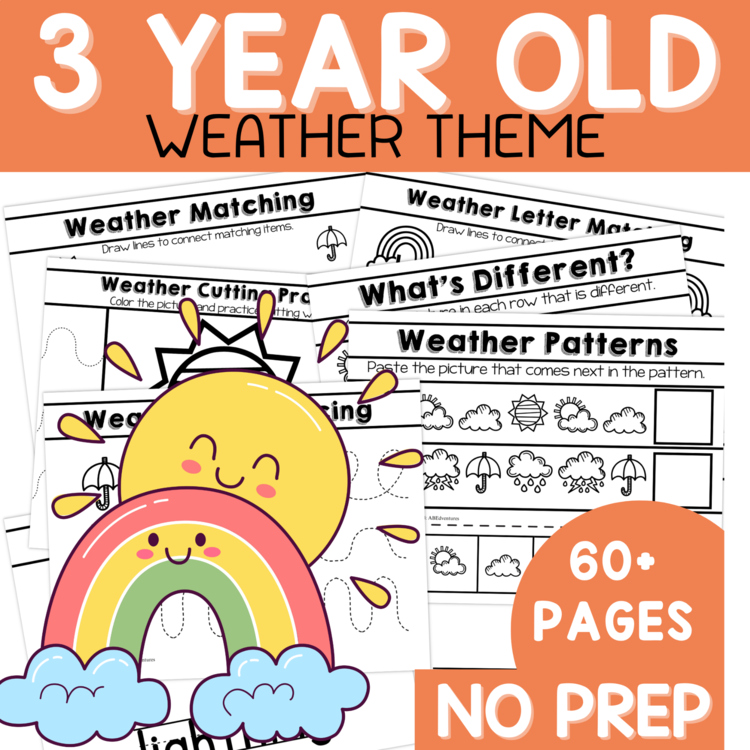 Preschool Age 3 Weather Theme Worksheets, Weather Theme Unit Pre-K Three