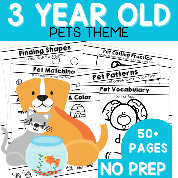 Preschool Age 3 Pet Theme Worksheets, Taking Care of Pets Theme Unit Pre-K Three