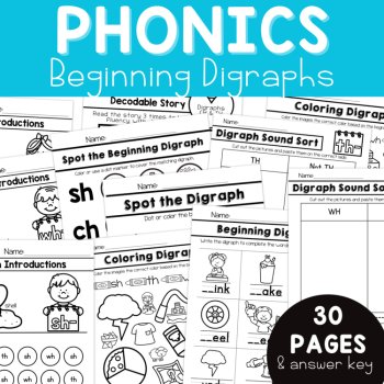 Beginning Digraph Worksheets, Digraphs Practice Phonics Practice Assessments, image 3