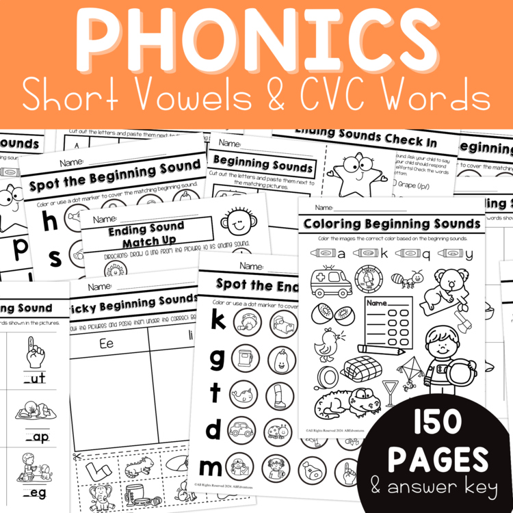 CVC Worksheets Short Vowel Word Families Phonics Practice and PA Assessments