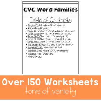 CVC Worksheets Short Vowel Word Families Phonics Practice and PA Assessments, image 2