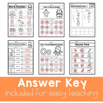 CVC Worksheets Short Vowel Word Families Phonics Practice and PA Assessments, image 3