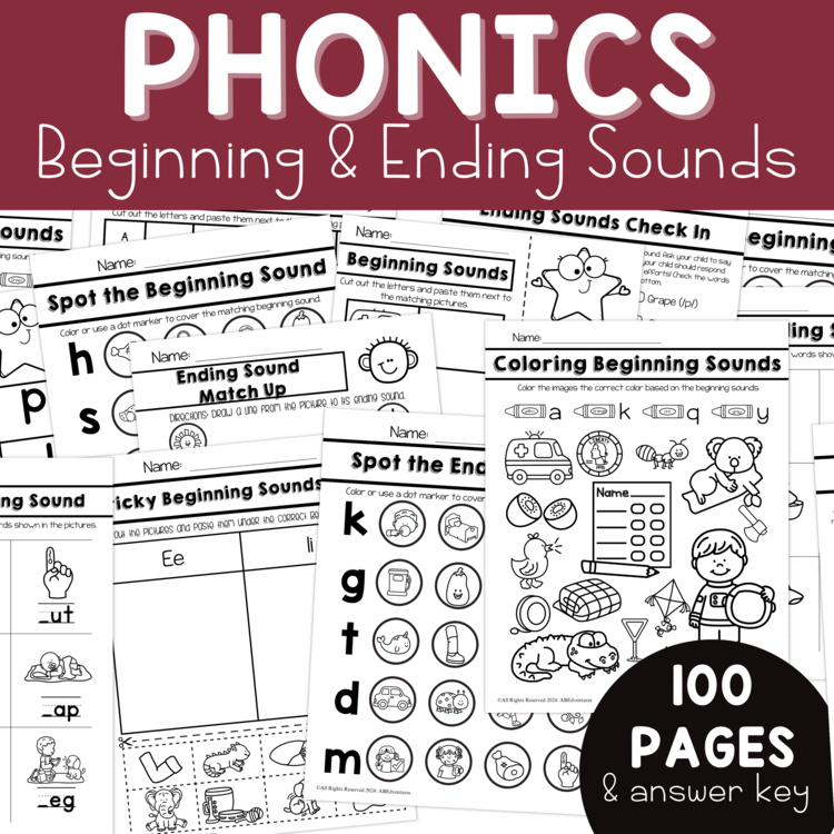 Beginning & Ending Sounds Phonics Practice Phonemic Awareness Assessments SOR