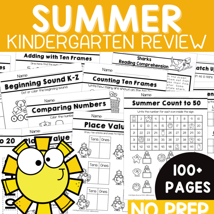 Kindergarten No Prep Packet Summer Review Kindergarten End of Year Review