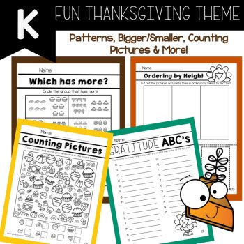 Kindergarten No Prep Packet November Thanksgiving Kindergarten Early Finishers, image 4