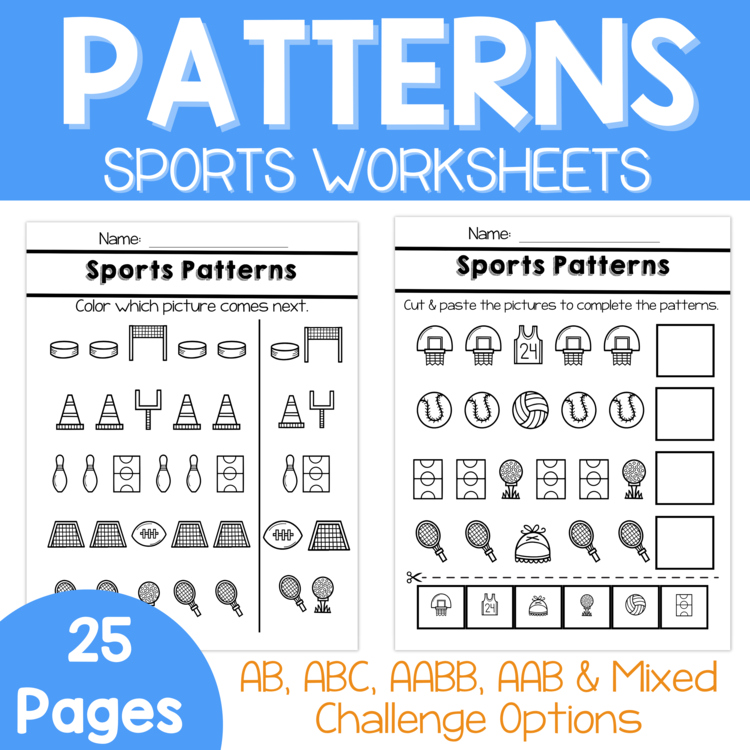 Pattern Worksheets-Sports Patterns, Sports Preschool & Kindergarten