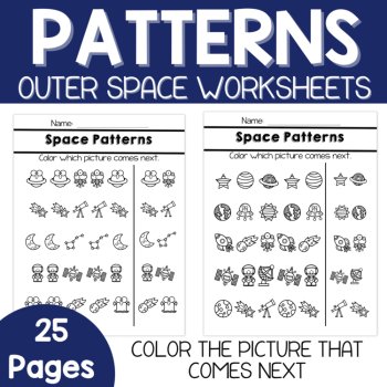 Pattern Worksheets-Space Patterns, Outer Space Preschool & Kindergarten, image 2