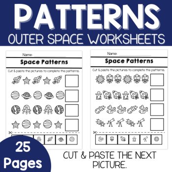 Pattern Worksheets-Space Patterns, Outer Space Preschool & Kindergarten, image 3