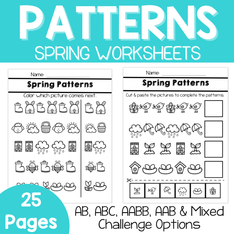 Pattern Worksheets-Spring Patterns, Spring & Easter Preschool & Kindergarten