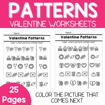 Pattern Worksheets-Valentine Pattern Recognition Preschool & Kindergarten, image 2