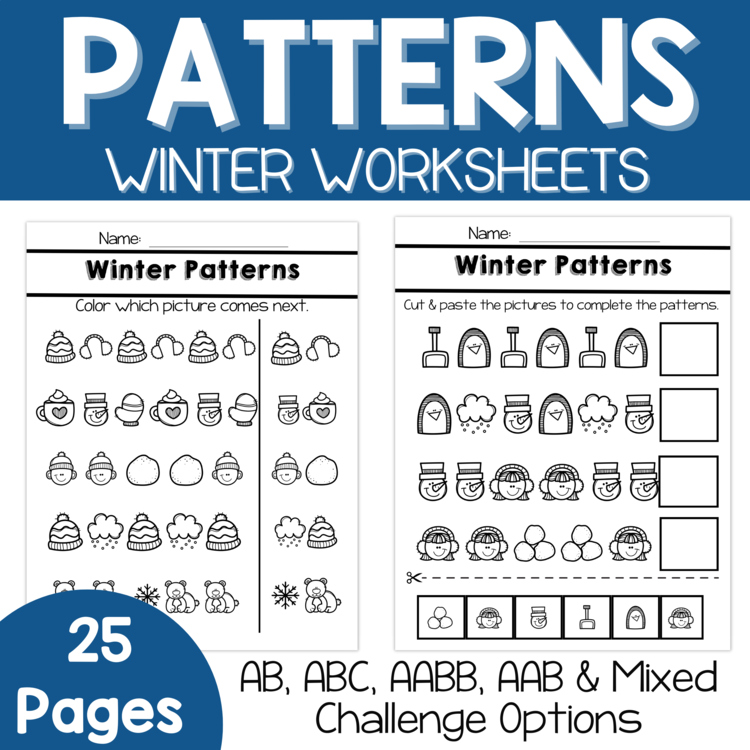 Pattern Worksheets-Winter Patterns Recognition, Winter Preschool & Kindergarten
