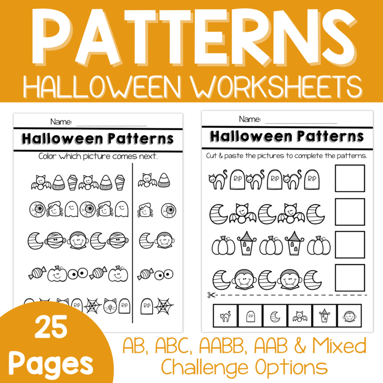 Pattern Worksheets-Halloween Patterns, Halloween Preschool & Kindergarten