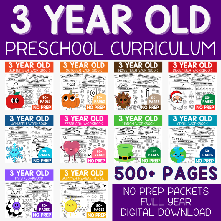 Preschool Curriculum 3 year olds Homeschool No Prep Pre-K Lesson Plans 3 Years