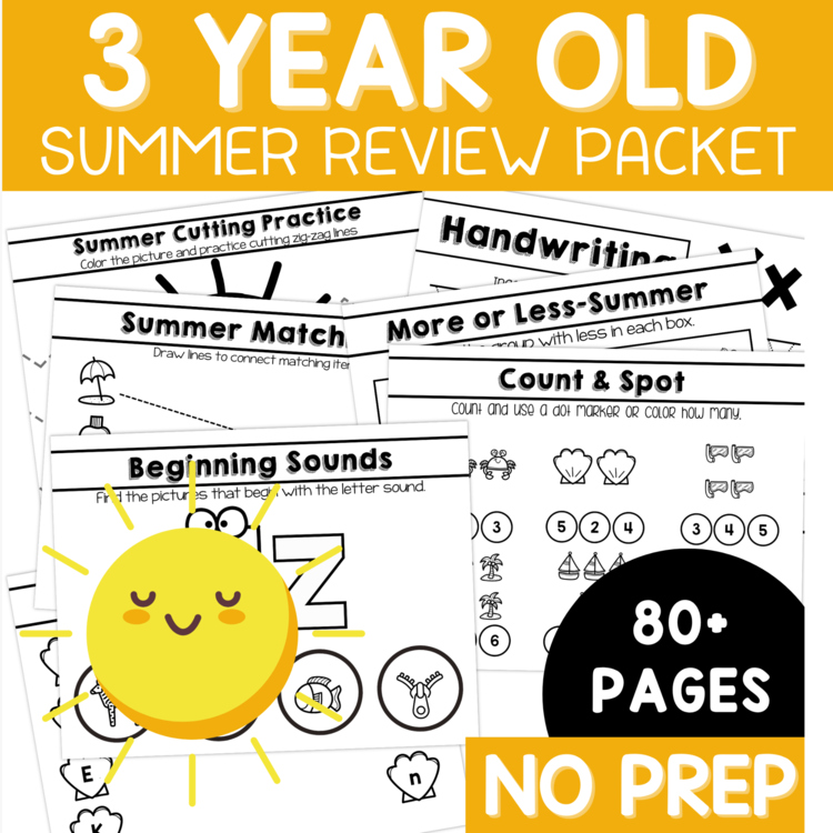 Preschool Summer Review Packet Age 3- Pre-K Three Lessons - Pre-K Worksheets