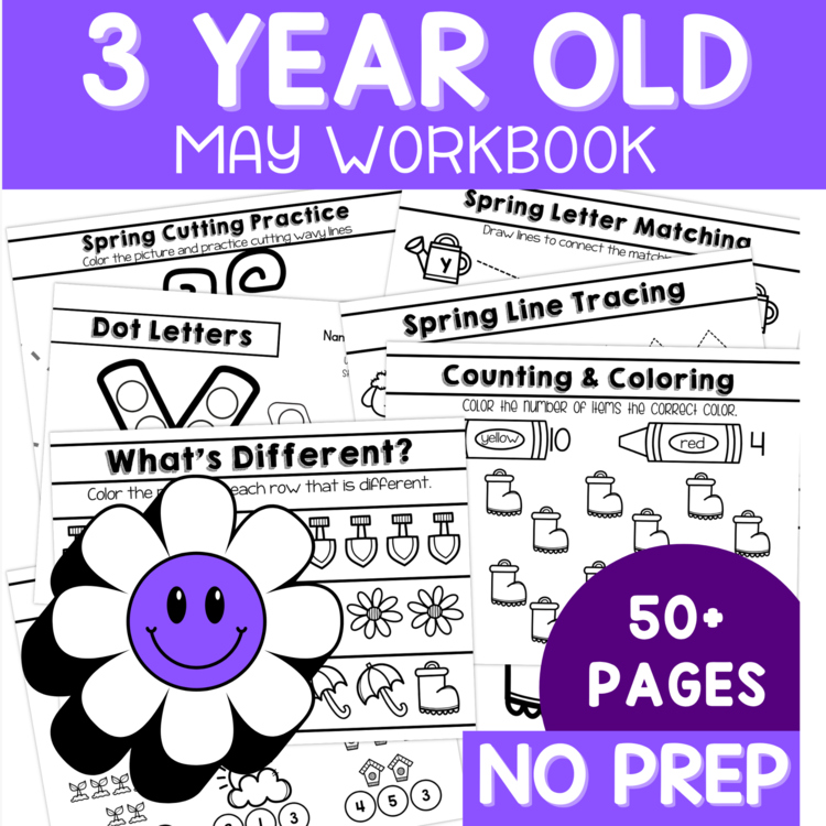 Preschool Age 3 May No Prep Packet Spring Preschool- Pre-K Three Lessons
