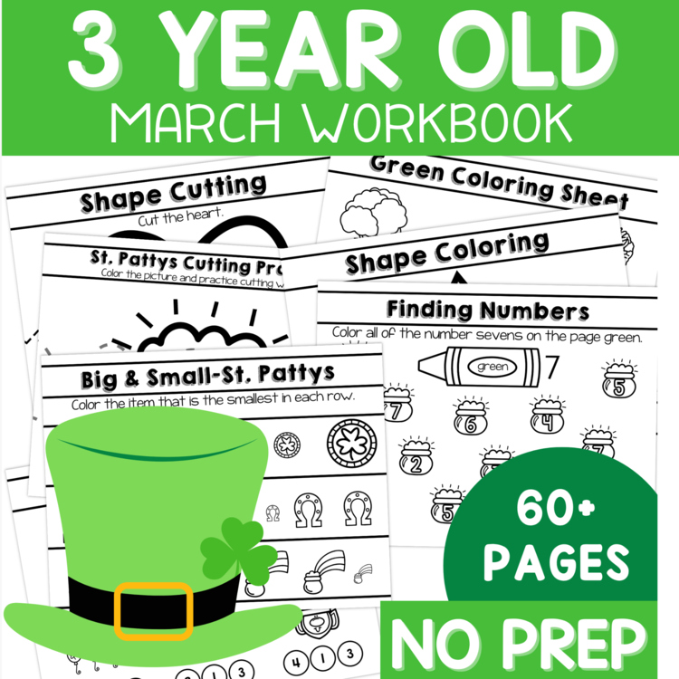 Preschool Age 3 March No Prep Packets St.Patrick's Day Preschool Pre-K Three