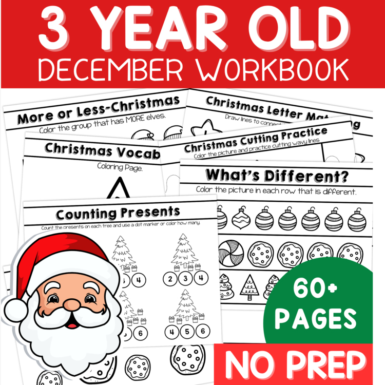 Preschool Age 3 December No Prep Packet Christmas Pre-K Three Holidays