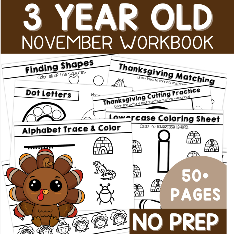Preschool Age 3 November No Prep Packet Thanksgiving Pre-K Three Turkeys
