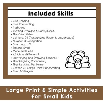 Preschool Age 3 November No Prep Packet Thanksgiving Pre-K Three Turkeys, image 2
