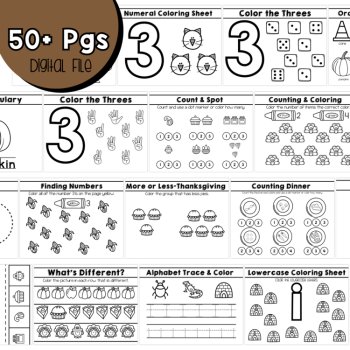 Preschool Age 3 November No Prep Packet Thanksgiving Pre-K Three Turkeys, image 3