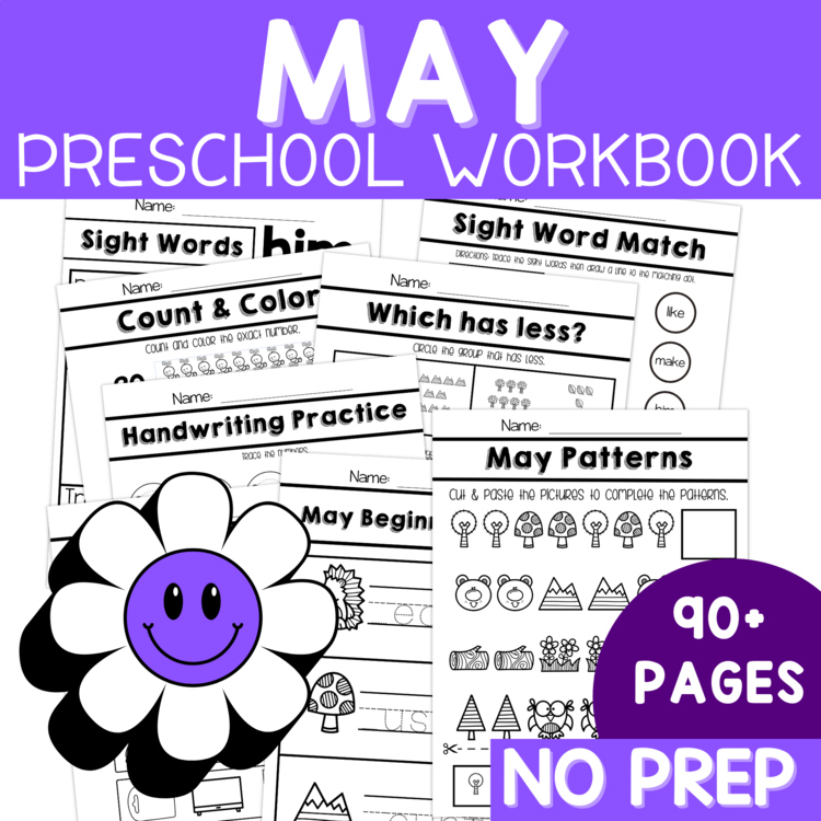 Preschool May No Prep Packet Spring Forest Theme Workbook Pre-K Worksheets