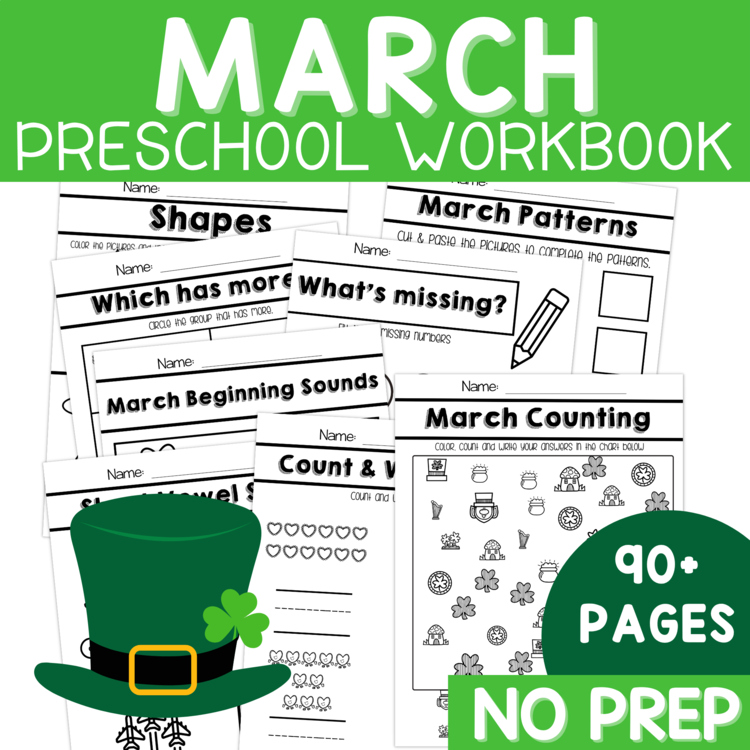 Preschool March No Prep Packet St. Patrick's Day St. Paddys Pre-K Worksheets