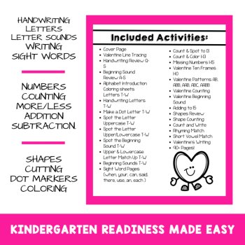 Preschool February No Prep Packet Valentine's Day Pack Pre-K Worksheets, image 2
