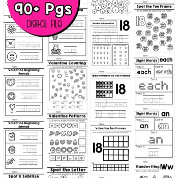 Preschool February No Prep Packet Valentine's Day Pack Pre-K Worksheets, image 3