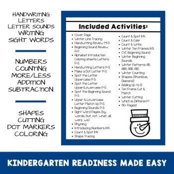 Preschool January No Prep Packet Winter Preschool Lessons Pre-K Worksheets, image 2
