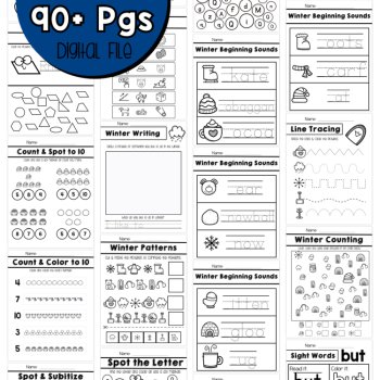 Preschool January No Prep Packet Winter Preschool Lessons Pre-K Worksheets, image 3