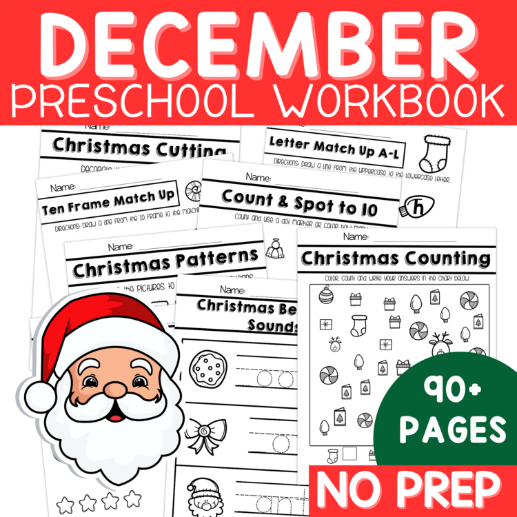 Preschool December No Prep Packet Christmas Pre-K Worksheets Holidays