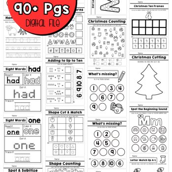 Preschool December No Prep Packet Christmas Pre-K Worksheets Holidays, image 3