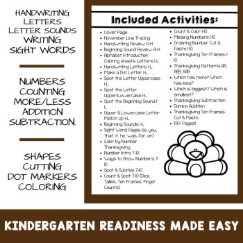 Preschool November Packet Thanksgiving No Prep Packet Pre-K Worksheets, image 2