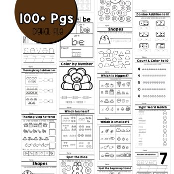 Preschool November Packet Thanksgiving No Prep Packet Pre-K Worksheets, image 3