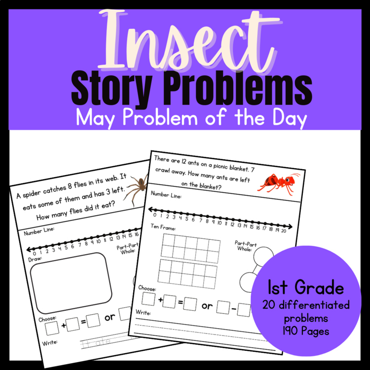 1st Insects Story Problems FREEBIE | May Word Problem of the Day | No Prep