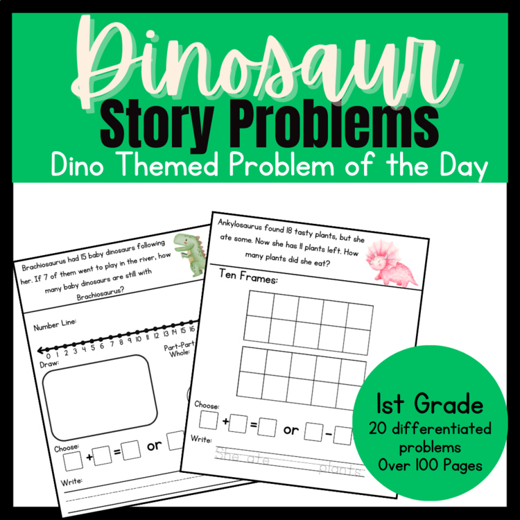 1st Dinosaur Story Problems FREEBIE | Word Problem of the Day | No Prep