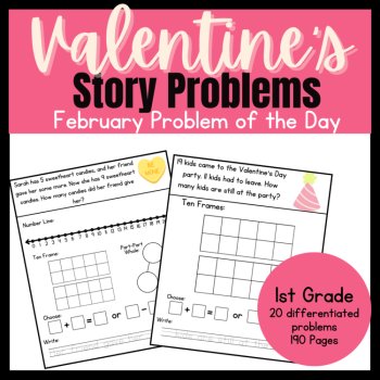 Valentine's Day Math Bundle | Addition to 20 | Adding 3 Numbers  | Word Problems, image 4