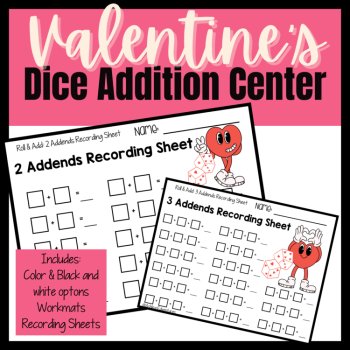Valentine's Day Math Center with Dice Adding 3 Numbers Game Addition to 20, image 4