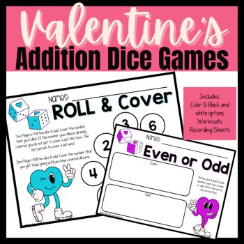 Valentine Math Games with Dice | Adding 3 Numbers Games | Addition to 20 No Prep, image 2