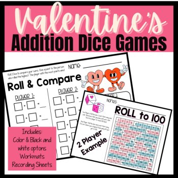 Valentine Math Games with Dice | Adding 3 Numbers Games | Addition to 20 No Prep, image 3