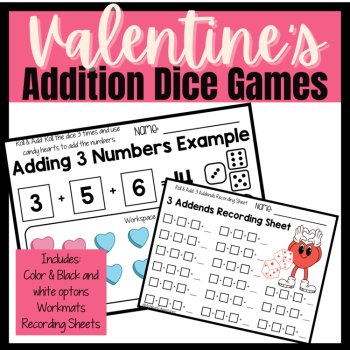 Valentine Math Games with Dice | Adding 3 Numbers Games | Addition to 20 No Prep, image 4