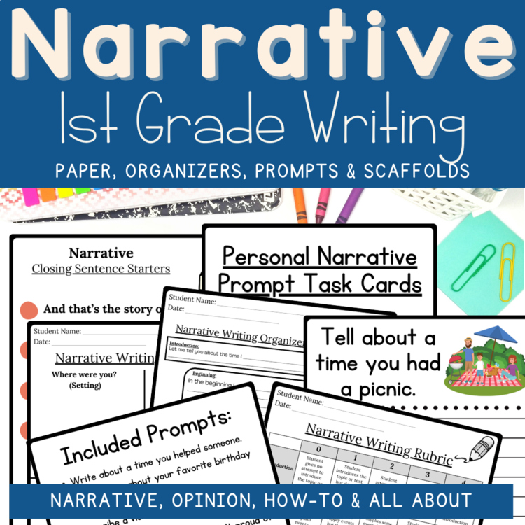 Narrative Writing Prompts 1st Grade Writing Center Task Cards Graphic Organizers